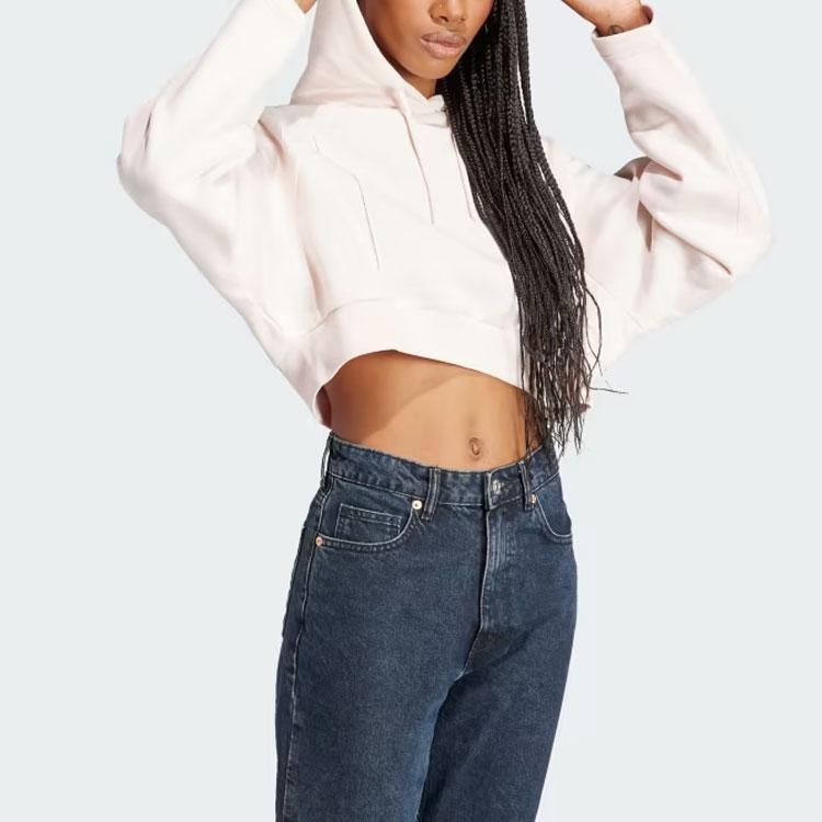 Adidas The Safe Place Crop Hoodie Solid Color Logo Long Sleeve Hooded Sweatshirt Women Hoodies Beige IT1529