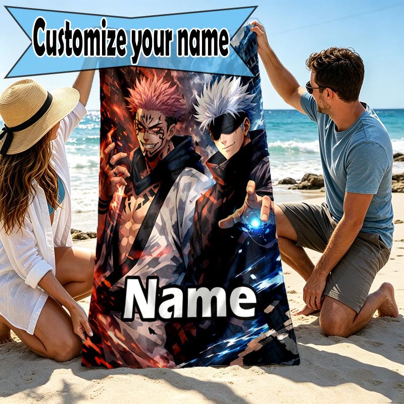 Custom Name Personalized Jujutsu Kaisen Print Beach Towel, for Trip Camping Beach Party Home Decor, Birthday Gift for Family & Friends