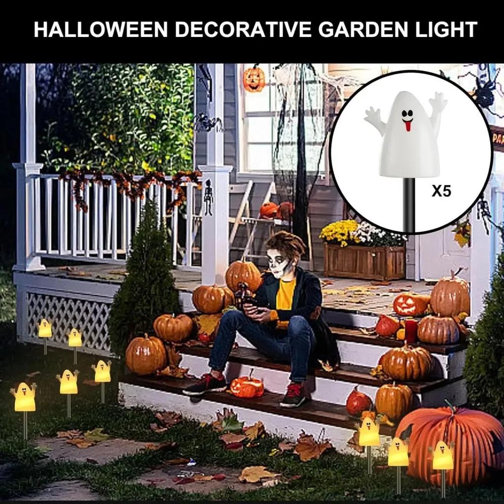 Outdoor Solar Lights Pumpkin Lamp Halloween Decorative Torch Waterproof Floor Mounted Lawn Garden Courtyard Landscape Lanterns
