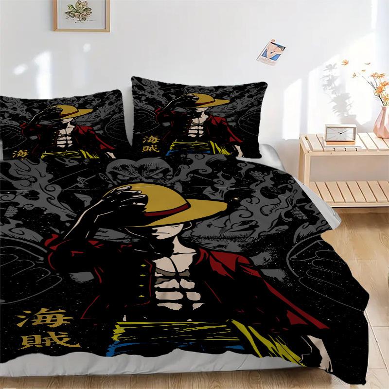 

One Piece Luffy Straw Hat Pirates Bedding Set Comforter Cover Gift for Bedroom,Includes 1 Cover and 2 Pillowcases, No InsertB518 135x200cm