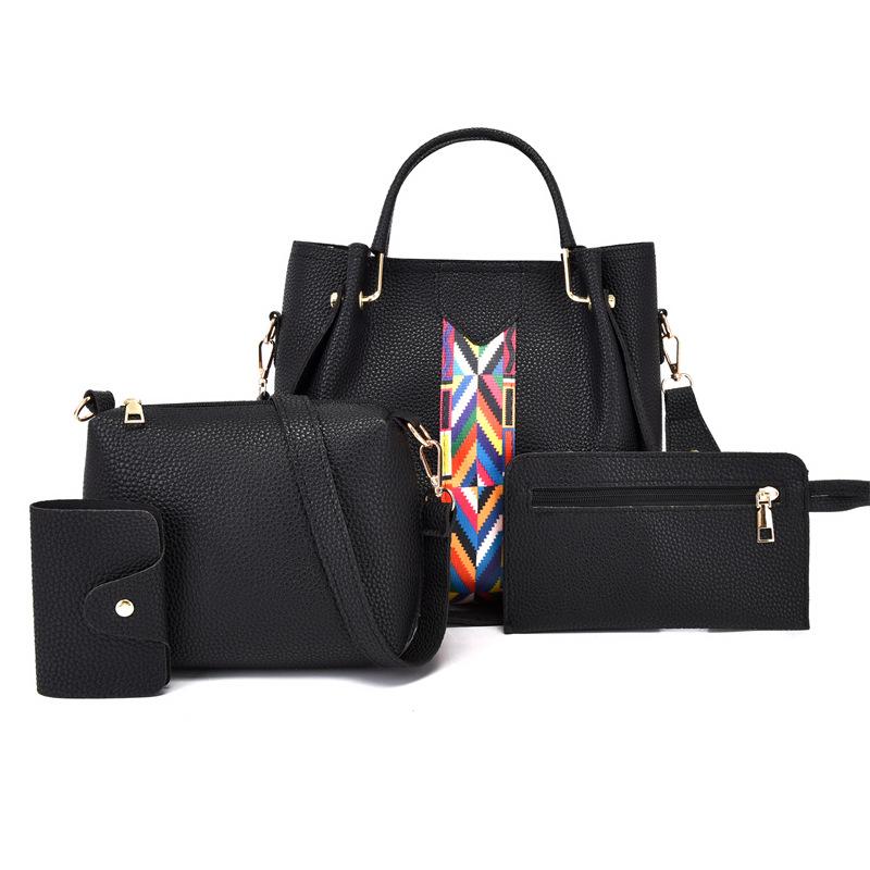 

Женская сумка с узором личи, новый модный набор из четырех предметов, сумка «мать и дитя», портативная наплечная сумка-мессенджер, сумка-ведро, набор из нескольких предметов чёрный