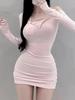 Korean Dongdaemun Sexy Bodycon Dress - Flattering Half-Open Neck, Hip-Hugging Design
