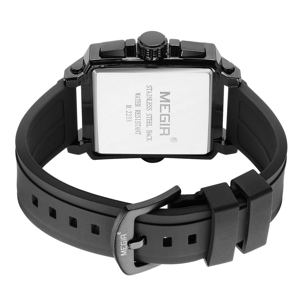 MEGIR Men's Square Chronograph Watch 3ATM Waterproof Quartz Sport Wristwatch for Men with Date & Stopwatch Relogio Masculino