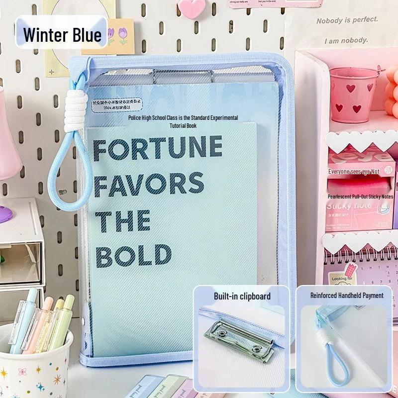 A4 Pastel Zipper Clipboard & File Bag with Handle - Large Capacity Office Tote