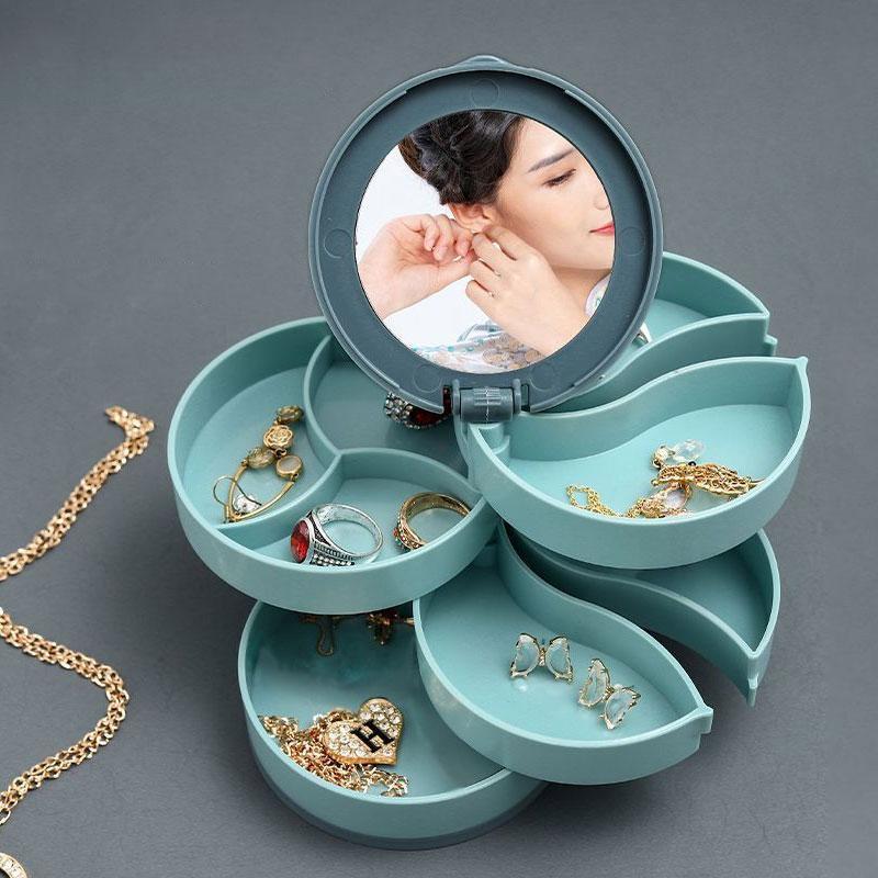 

синий/розовый держатель для ювелирных изделий, поднос для хранения ювелирных изделий, многослойная вращающаяся пластиковая подставка, коробка для сережек и колец, косметика