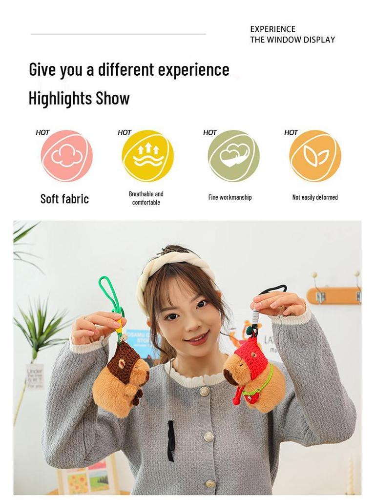 Capybara Plush Doll Keychain – Adorable Knitted Street Stall Gift