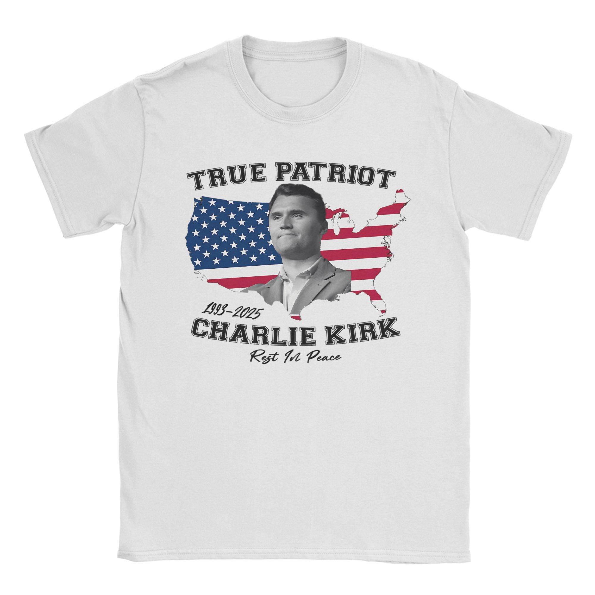 

T-Shirt Summer True Patriot Charlie Kirk Rest In Peace American Flag T Shirts Pure Cotton Tee Shirt for Men Short Sleeve Clothes S разноцветный