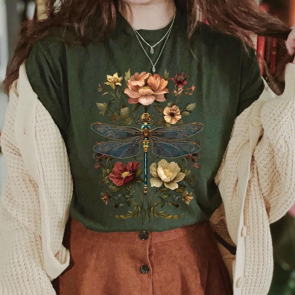 Boho Floral Cottagecore Botanical Print Shirt Vintage Gift for Nature Lover Dark Acedemia Unisex Y2K Cotton TShirt Streetwear