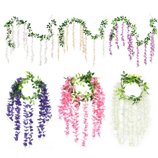 Simulated Wisteria Flowers Faux Weeping Plant with Flowers Artificial Flowering Wisteria Vine for Garland Wedding Arch Wall Decor
