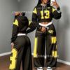 Conjunto deportivo casual talla grande, sudadera con capucha de hombros caídos en bloques de color, pantalones anchos fluidos, ropa de calle para mujer