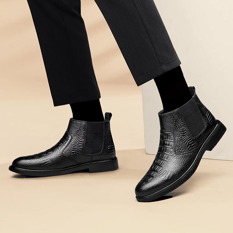 Fashion Genuine leather men's boots Versatile styles for autumn and winter Leisure Business Party Adult office Outdoor Warm Shoes Black