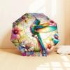 Stained Hummingbird Floral Pattern Automatic Folding Umbrella - Portable 3-Fold Design with Iron Frame, Perfect for Outdoor Use, Festive Gif