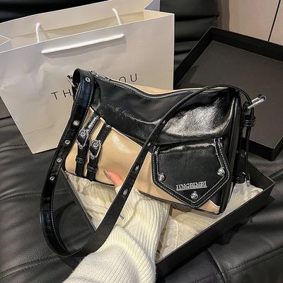 Retro Splicing Achseltasche Damen Große Kapazität Neu Herbst und Winter Vielseitige Einzelne Schulter Crossbody Kissen Tasche