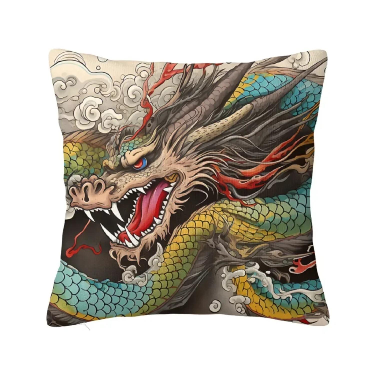 Цифровые Артефакты Традиционный Японский Дракон Узор Дракона Полиэстер Подушка Декоративная Стирка Подушка-Обнимашка Чехол, 30x30cm