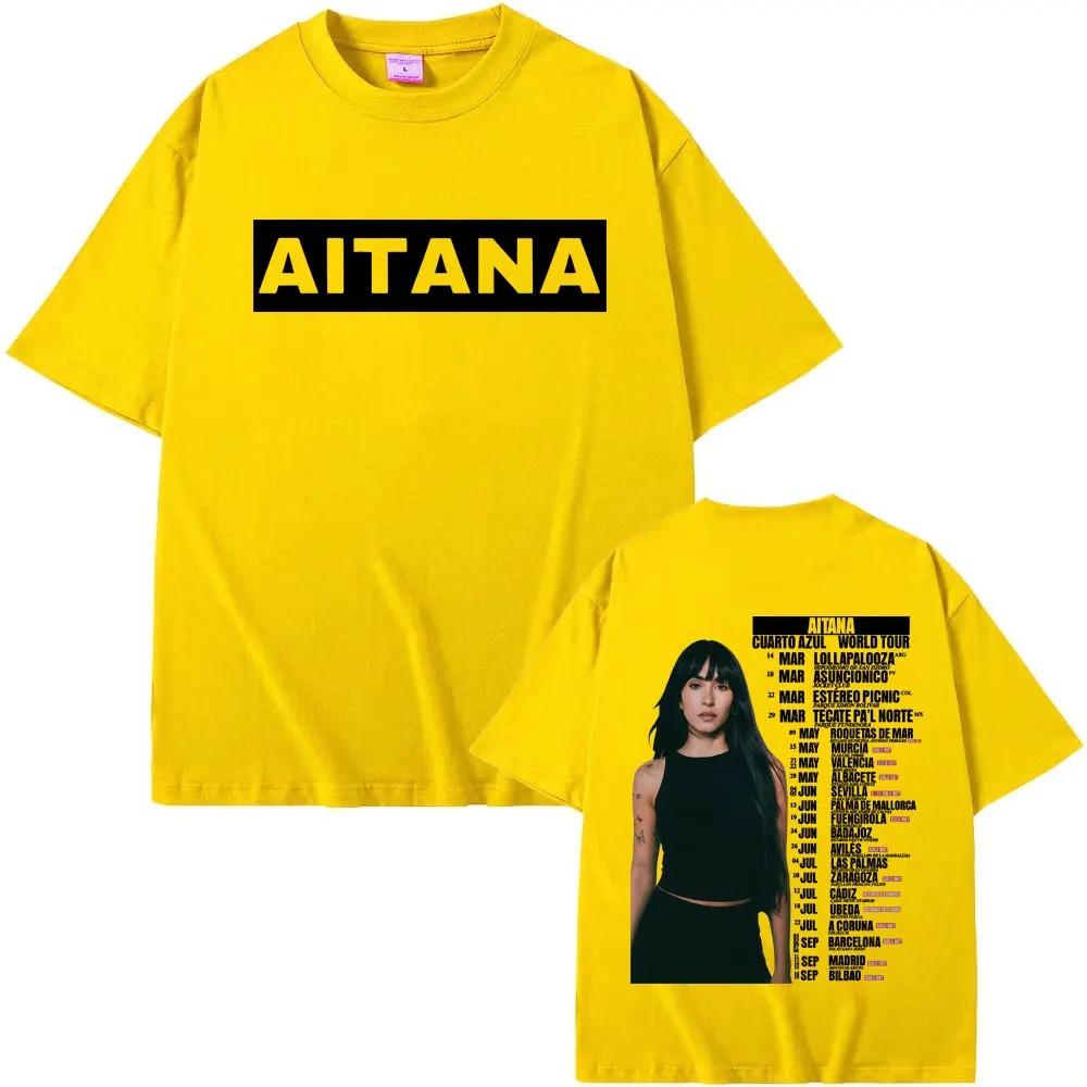 Aitana Cuarto Azul World Tour Portrait Dual-Sided Oversized T-Shirt Spanish Pop Singer Merch Fan Casual Streetwear Unisex Black T-shirt