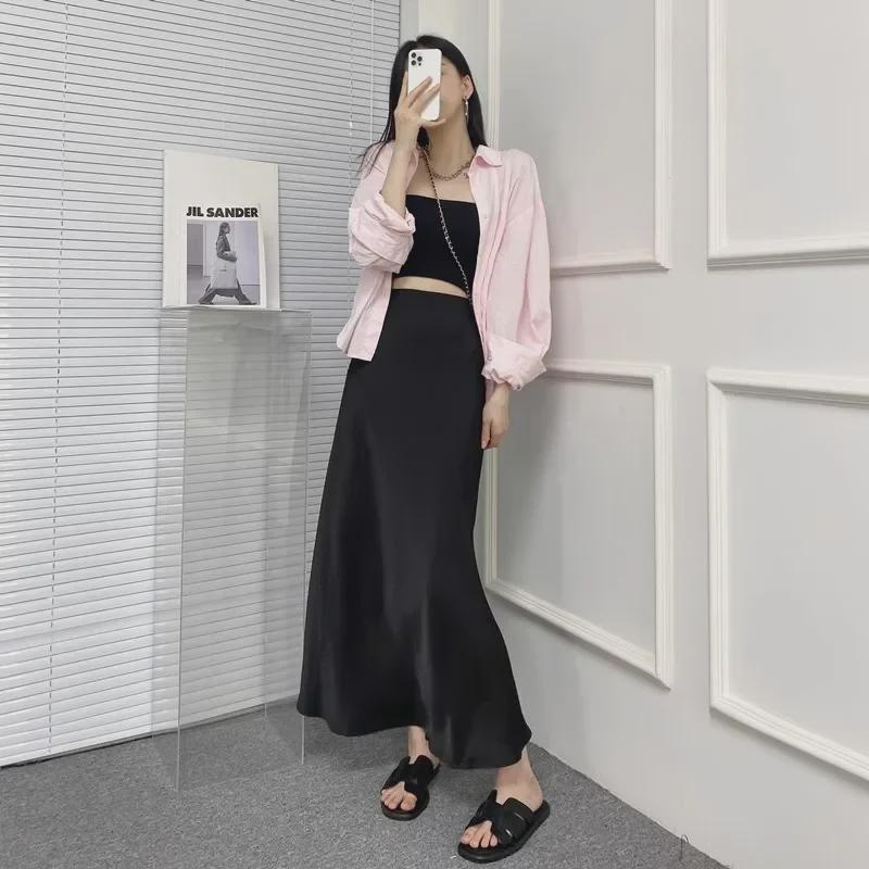 Women's High-Waisted A-Line Satin Skirt, Slimming Tall Fit - 2025 Summer Collection