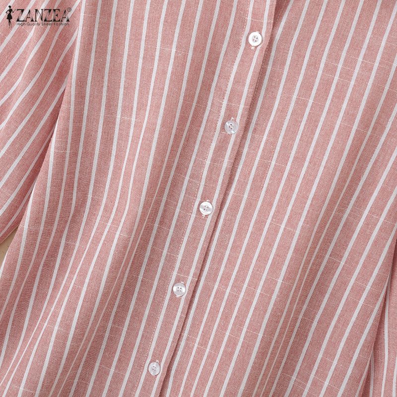 ZANZEA Camicetta casual da donna a righe a maniche lunghe con colletto rovesciato