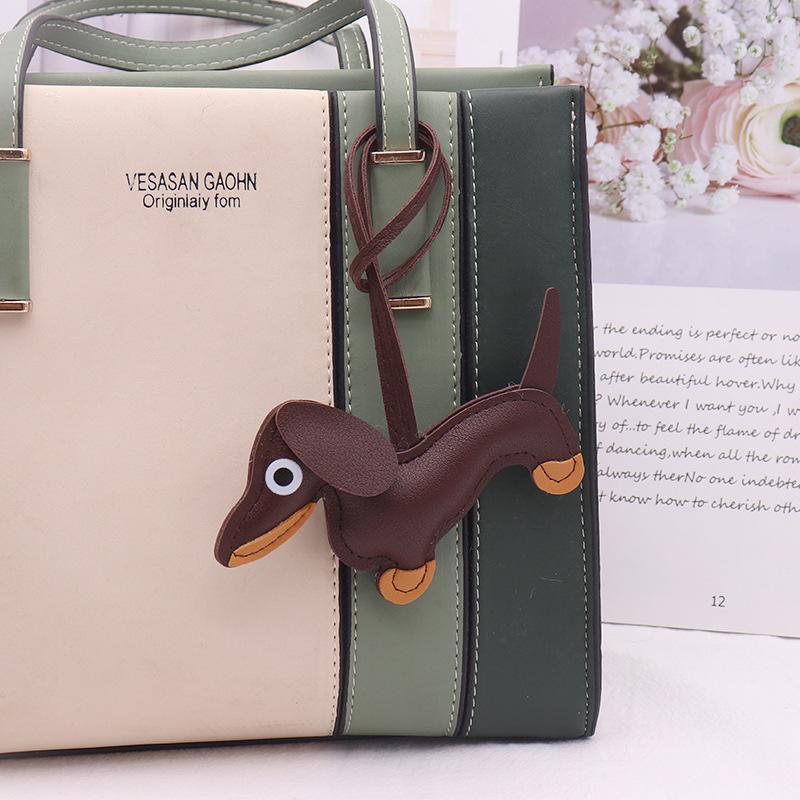 Cute Dachshund Bag Pendant PU Leather Puppy Dog Keychain Sweet Girls Women Bag Phone Pendant Trinket Car Key Ring Gift