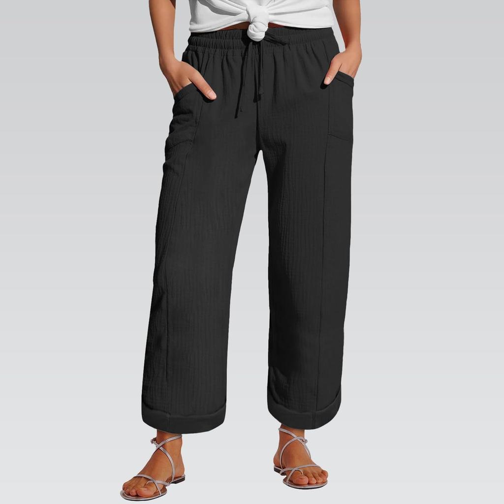Women's Pants Fashion Casual Pants Solid Color Drawstring High Waist Pants With Pockets