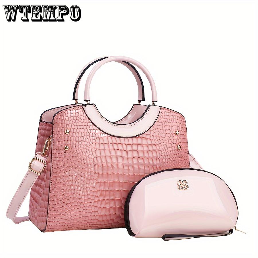 Geantă tote-mamă strălucitoare cu volum mare, elegantă, cu imprimeu de crocodil