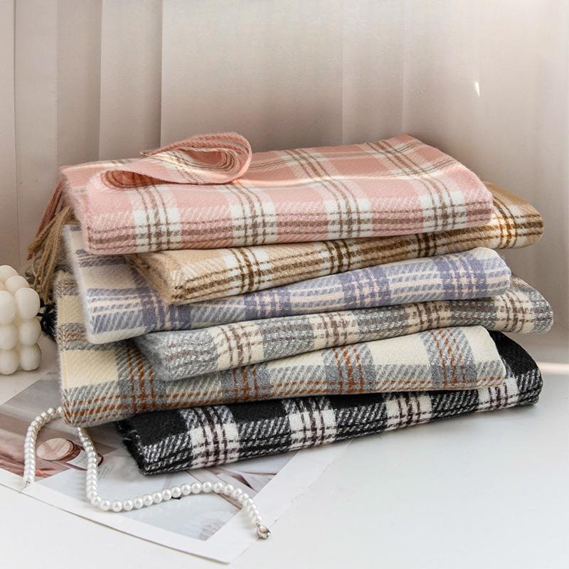 Korean Atmosphere Scarf for Women In Autumn and Winter Versatile for Couples Students Thickened Long Warm Plaid Shawl Dual Use