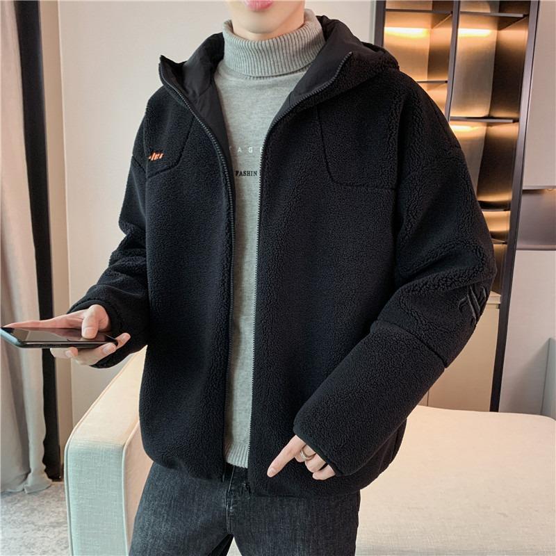 Lamb fleece sweater men's winter trend men's clothing youth hooded jacket fleece thickened men's jacket