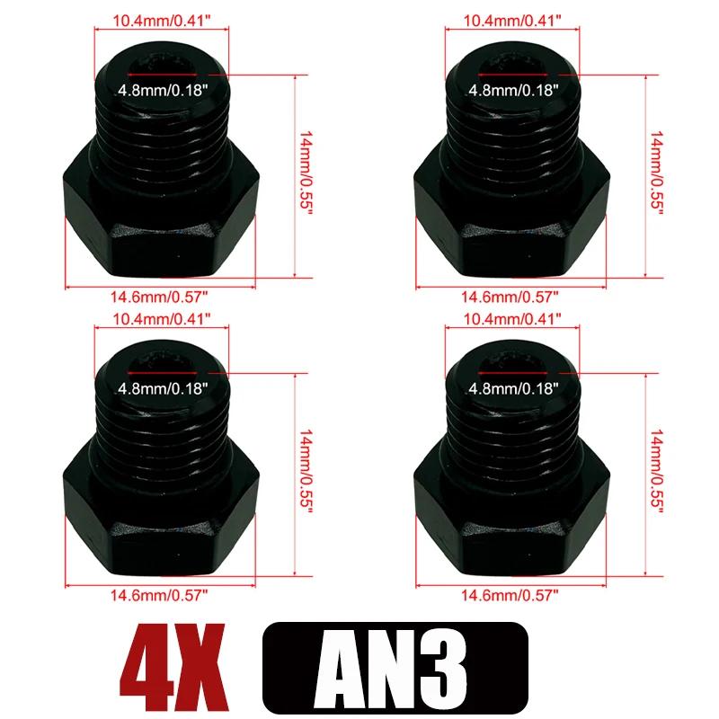 

4X AN3 AN4 AN6 AN8 AN10 AN16 Male Block Off Cap Fitting Hex Head Plug w/ O-Ring Adapter Fuel Tank Straight Thread Plug Aluminum 4X AN3
