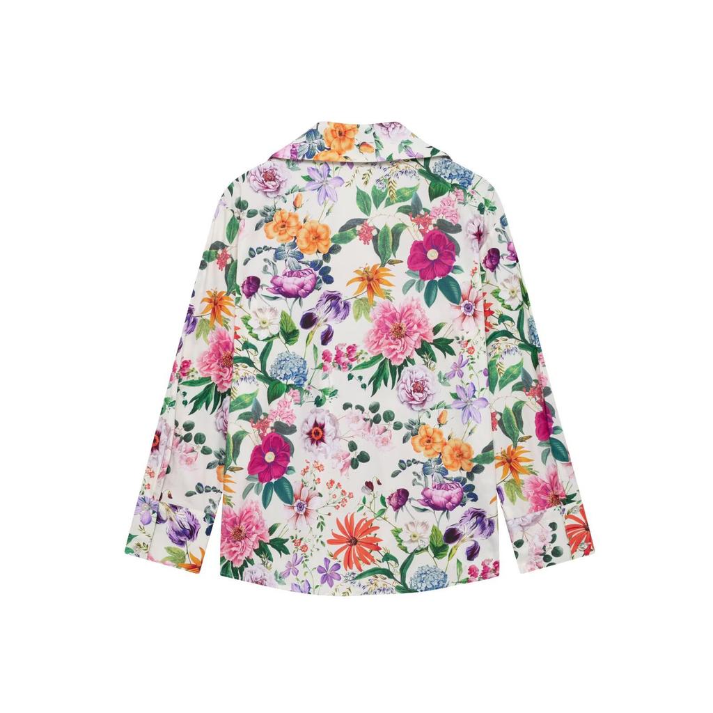 ZR1116 Sommer-Neuheit für Damen im europäischen und amerikanischen Stil, Hemd-Top aus Popeline mit Revers und Blumenprint, langärmlig