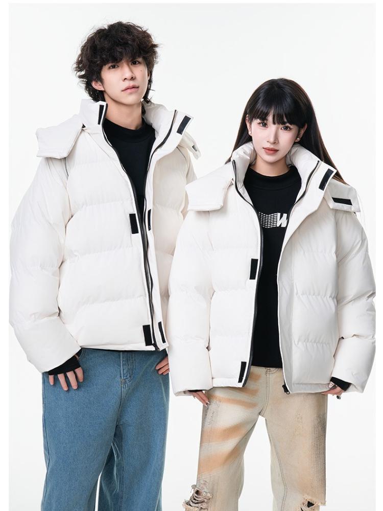 Bavlněné oblečení pro muže a ženy se stejným odstavcem Zimní zateplená teplá bavlněná bunda s kapucí Vodotěsná Volný pár Odstavec Bavlněná bunda Pánská