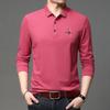 Woodpecker Men's Burgundy Lapel Long Sleeve Polo Shirt - Autumn/Spring Thin Style for Middle-aged Dads