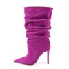 Soleist Stivali Alti da Donna con Tacco a Spillo Pieghettati Punta Affusolata 35-47 Scarpe Taglie Grandi Stivali da Donna di Media Lunghezza Autunno e Inverno