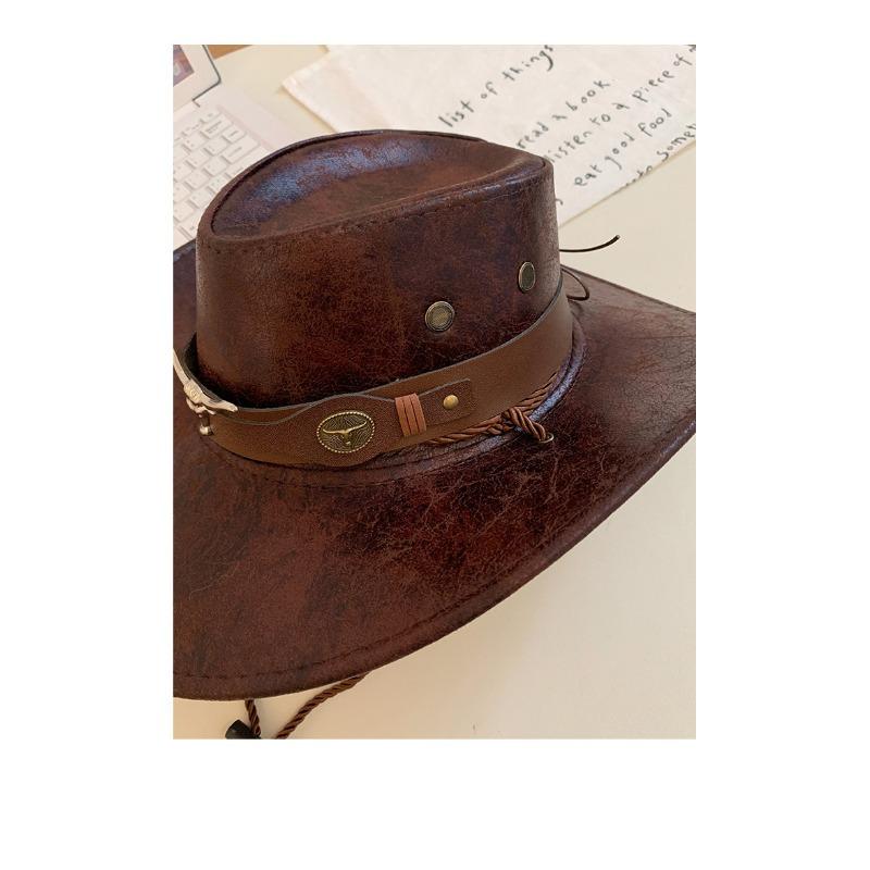 Women Vintage Wide Brim Cowboy Hat Outdoor Sun Protection Travel