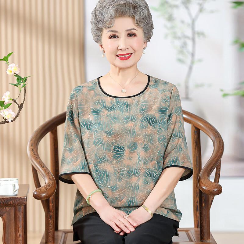 Women's Mid-Aged Spring/Summer Round Neck Five-Point Sleeve Shirt