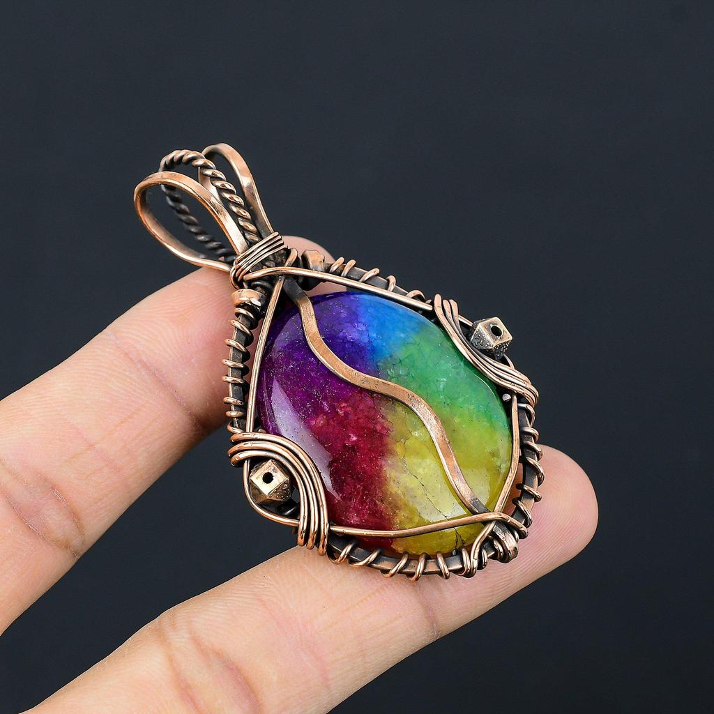 Rainbow Solar Quartz 999 Copper Wire Wrapped Pendant, Handmade Gemstone Pendant Jewelry, Gifts For Wife Brand New Pendant