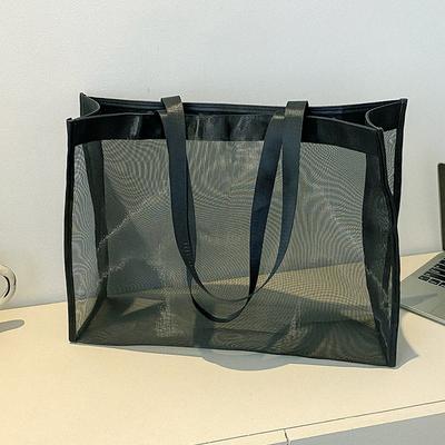 Fashion Totes Bags Large Capacity Mesh Top-Handle Handbag Solid Color Storage Bags Transparent All-match for Beach Swimming