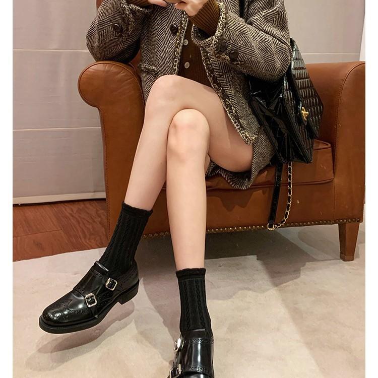 

Cowhide version~ retro engraved leather platform small leather shoes women s one-pedal belt buckle Oxford shoes single shoes 40
