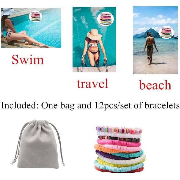 12pcs Friendship Bracelets Beaded Bracelets Heishi Bracelet Cute Bracelets Stack Vinyl Clay Disc Bead Surfer Stretch Summer Beach Bracelets For Women