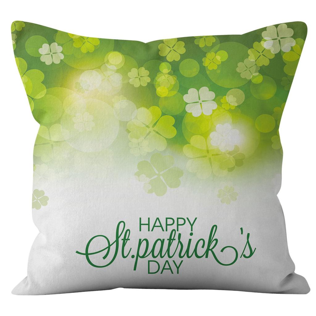 Home Cushion Cover St. Patrick's Day Pillowcase Four-leaf Clover Plaid Sofa Cushion Cover