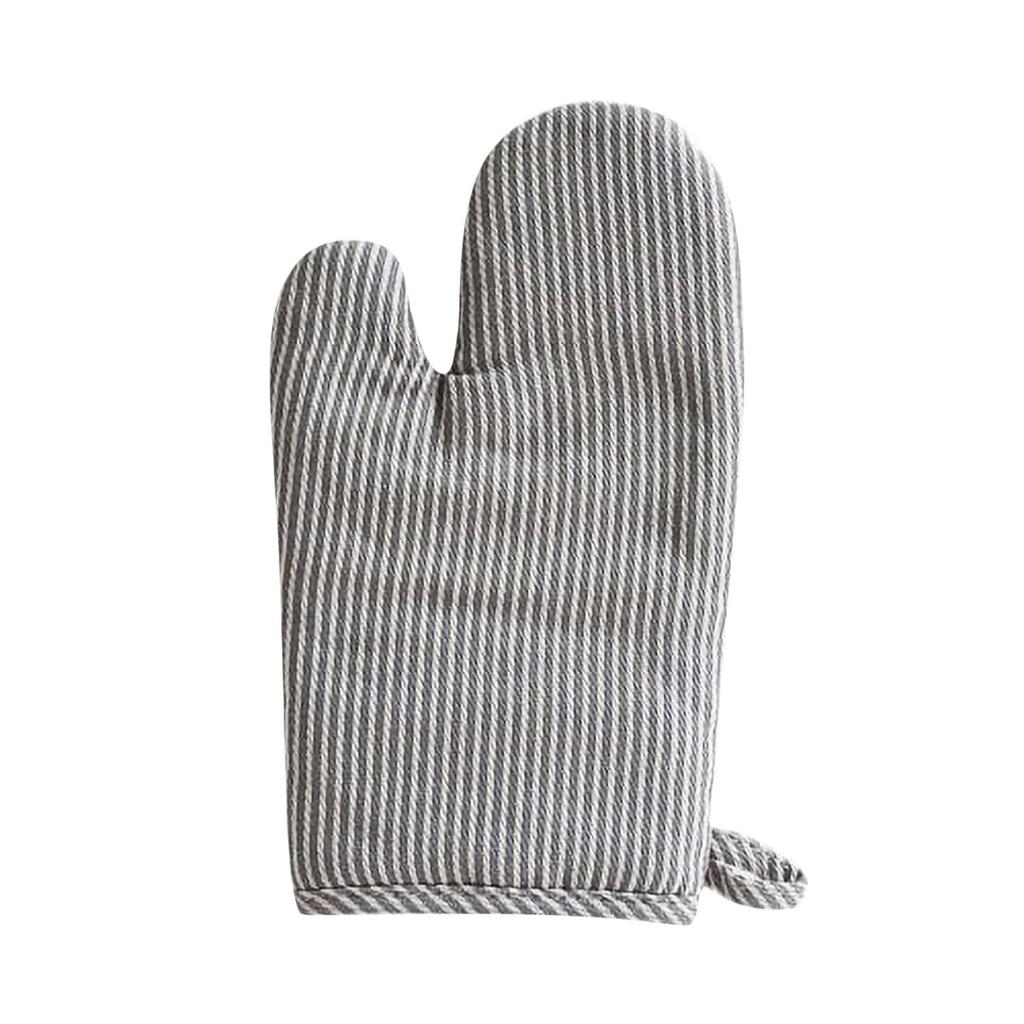 Oven Gloves And Insulation Mat Set Striped Style High-Temperature Resistant Cotton And Linen Kitchen Baking Gadgets