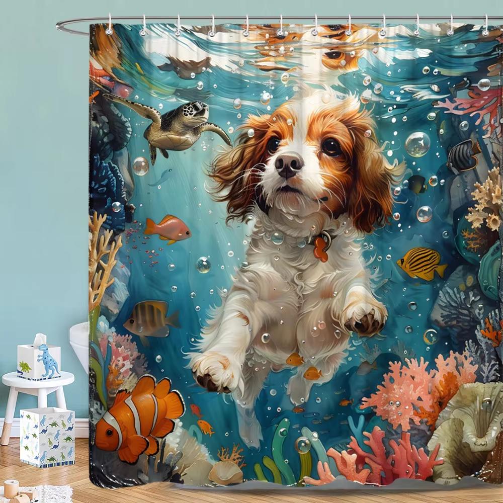 Funny And Creative Surfing Cat Shower Curtain, Bathroom Decorative Curtain, Printed Polyester Fabric Home Curtain With Hooks