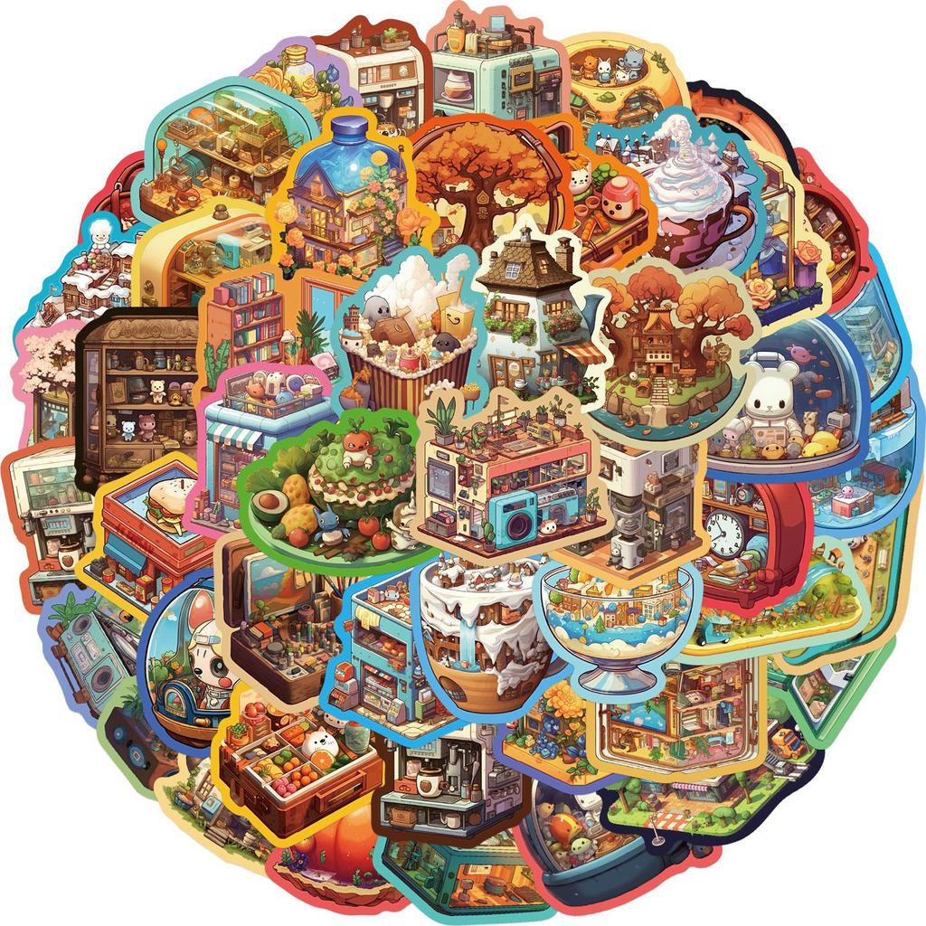 50 Cartoon Microscopic World Graffiti Stickers Personalized Decorative Guitar Notebook Suitcase DIY Waterproof Stickers