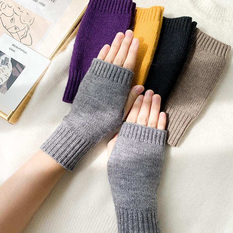 DX Knitted Half-section Gloves Female Winter Dew Finger Cute Half-finger Gloves Student Writing Korean Version Warm Wool Gloves Wholesale