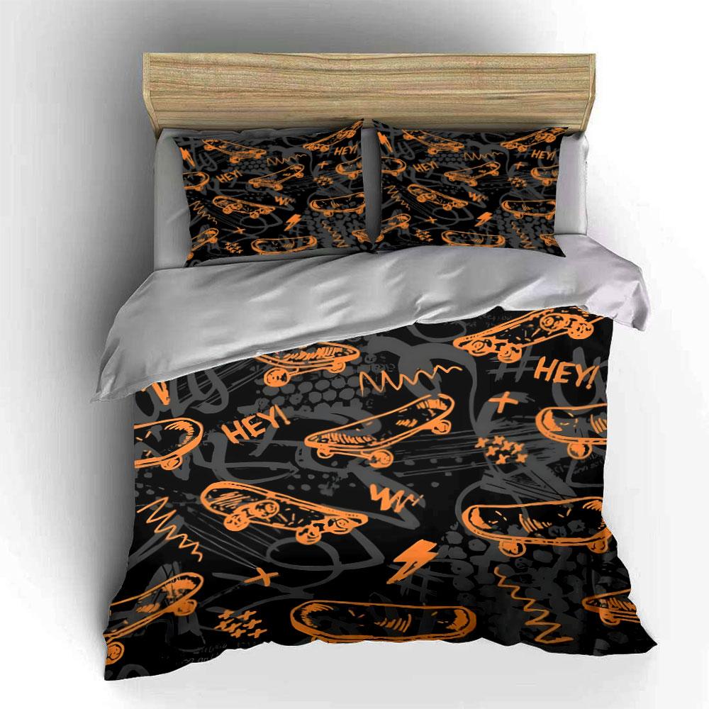 Skateboard Graffiti Print Bedding Duvet Cover Set (1*Duvet Cover 2*Pillowcases, without duvet insert)