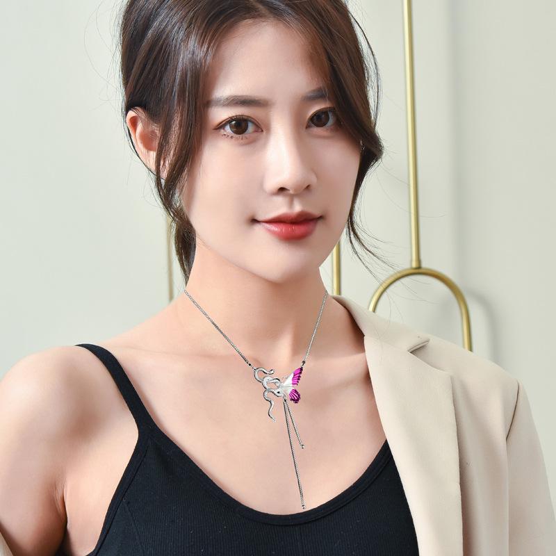 Blue 3-Color Butterfly Tassel Necklace: Versatile Cool Clavicle Chain Choker for Autumn Winter