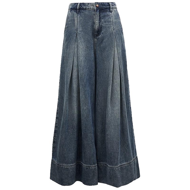 

VEROMODA 2025 Summer High-Waist Washed Pleated Cropped Wide-Leg Jeans XL
