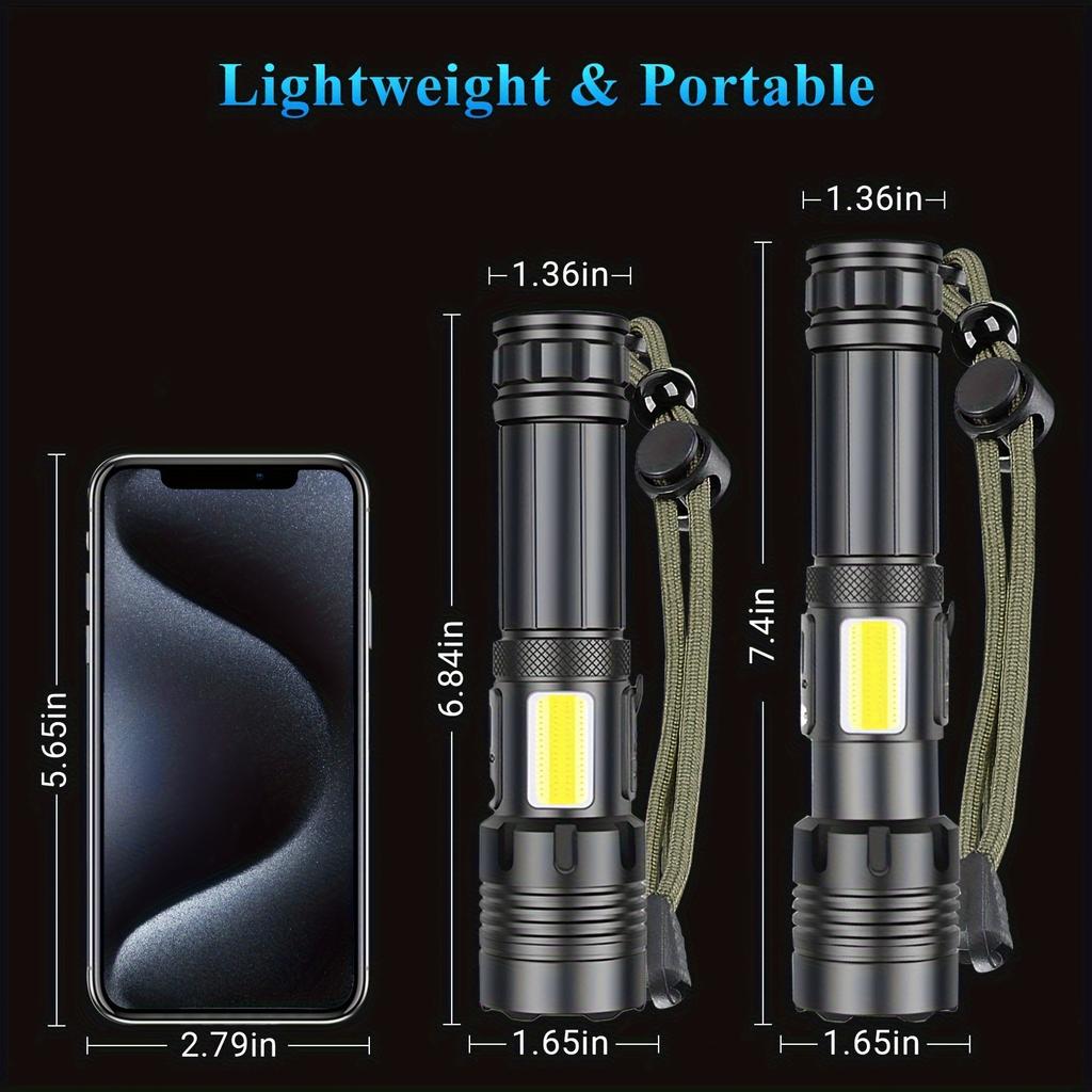 LED Flashlights, 90000 Lumens Zoomable 7 Modes Rechargeable Flash Light For Outdoor Home Hiking Camping Essentials