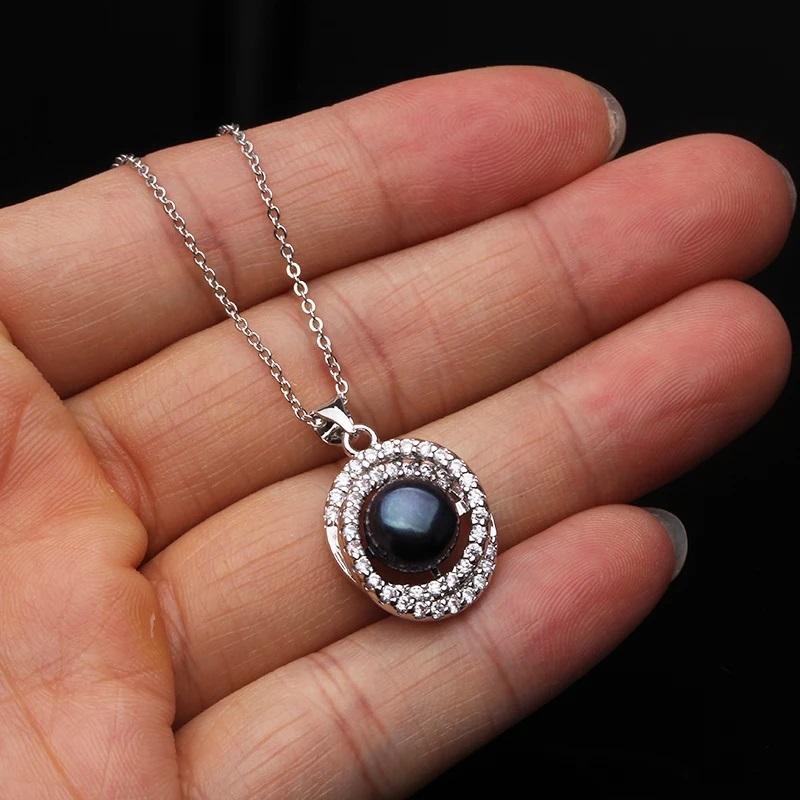 Real Natural Pearl Necklaces For Woman,Vintage Freshwater 925 Silver Pearl Pendant Wife Mother Birthday Gift White Pink Black