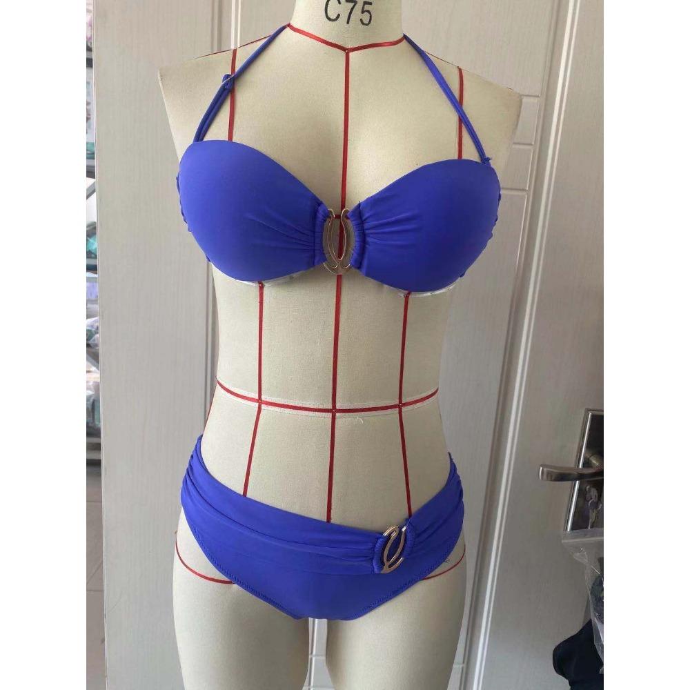 European and American Bikini Split Solid Color U-shaped Decorative Swimsuit