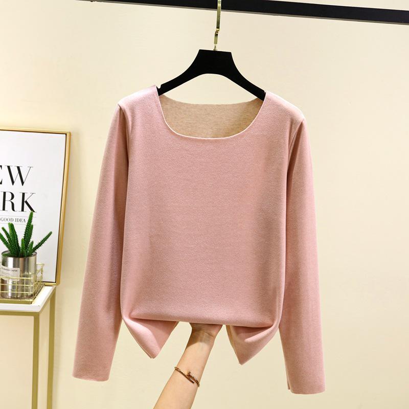 2025 Autumn/Winter Women's Plus Size German Velvet Round Neck Warm Long Sleeve Base Layer T-shirt