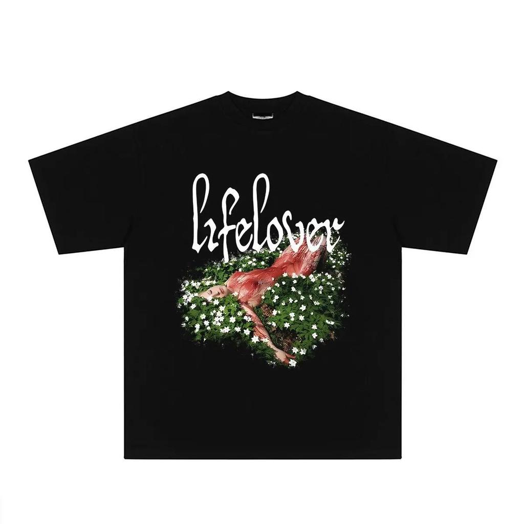 Vintage Y2k Tops Lifelover Surrounding TShirt Swedish Depressive Black Metal Band Loose Fit Punk High Street Casual Top Unisex